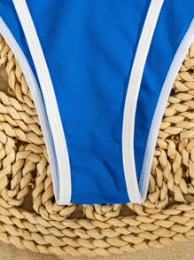 SHEIN Swim Contrast Binding Halter Triangle Bra & Bikini Bottom Summer - Multicolor - View 4