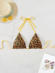 Swim Vcay Leopard Fashion Halter Triangle Bikini Top Summer - Multicolor - View 1