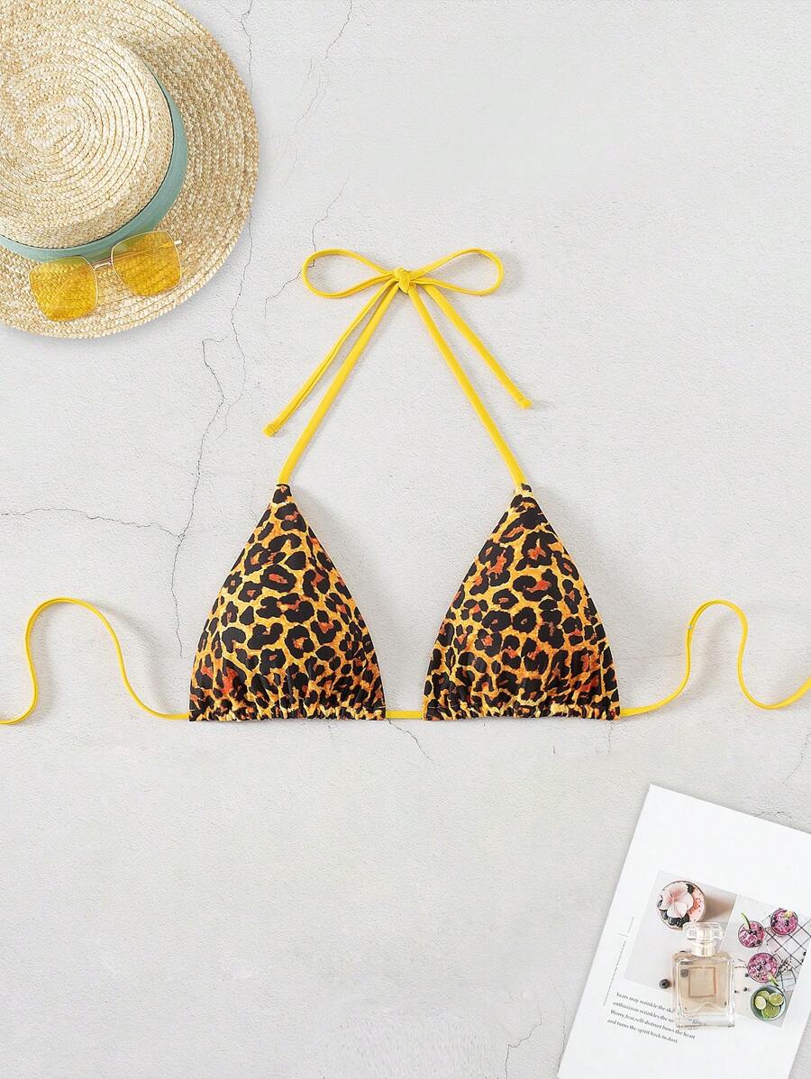 Swim Vcay Leopard Fashion Halter Triangle Bikini Top Summer - Multicolor - View 1
