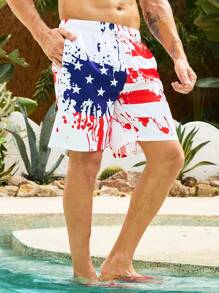 Manfinity Plus Men Flag Print Drawstring Waist Swim Trunks