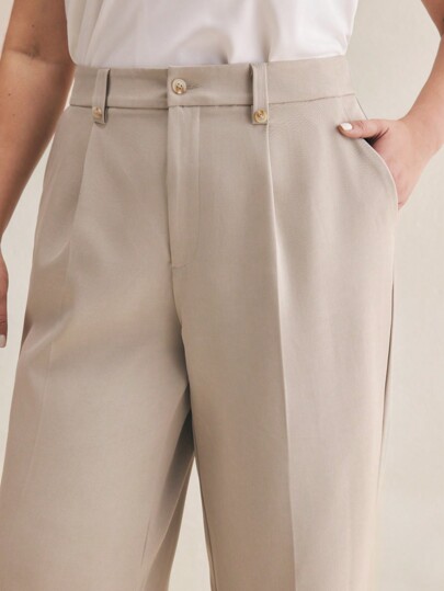 Maija Plus Size Women's Simple Solid Color Daily Wear Woven Straight Pants Work Women Clothes Khaki Fall Women Outfits Autumn