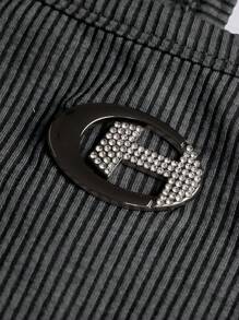 SHEIN Leap Crew 青少年女孩字母補丁細節吊帶上衣 - 深灰色 - 查看 3