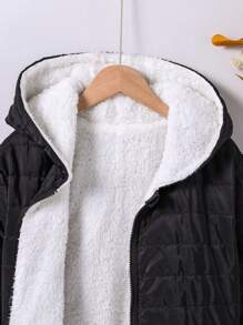 SHEIN Teen Girls Casual Simple Style Urban Fleece Jacket Coat With Warm Padding