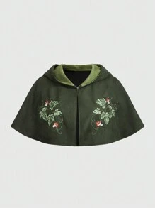 ROMWE Fairycore Capa Con Doble Capucha Y Bordado De Setas Verde - Verde Oscuro - Ver 11