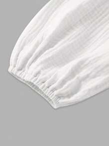 SHEIN Essnce 女用繫帶腰燈籠袖上衣高腰寬鬆褲兩件套2024春季休閒裝 - 白色 - 查看 8