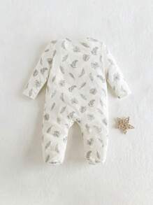 Cozy Pixies Newborn Baby Boys' & Girls' Colorful Apricot Contrast Color Knitted Footed Romper With Plant & Floral Pattern, Soft & Comfortable, Breathable, With Zipper Closure And Round Neckline. Suitable For Casual In-Home Wear All Year Round.