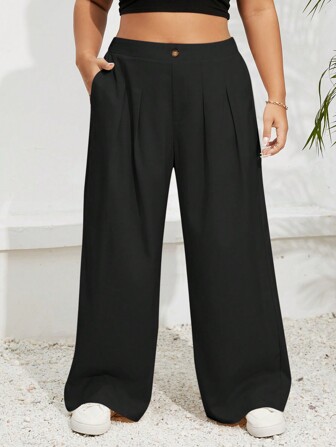 SHEIN Essnce Pantalon ample gris-orange , décontracté et simple pour femmes en grande taille. Nouvelle arrivée pour le printemps/été. Coupe affinante, idéal pour les remises de diplômes, la rentrée scolaire et les tenues d'enseignantes en automne/hiver