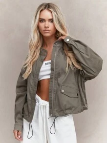 MISSGUIDED Double Sleeved Cargo Jacket Winter Wear - Army Green - View 1
