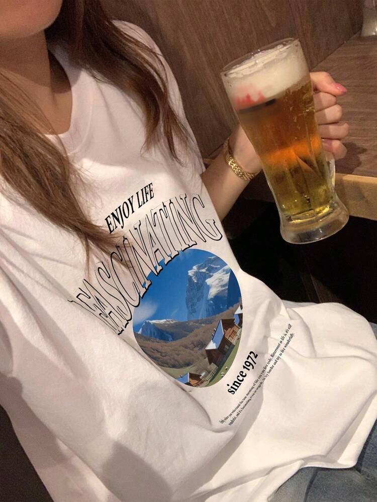 Women's Loose Casual Printed T-Shirt ENJOY LIFE FASCINATING Since 1972 Only When You Understand The True Meaning Of Life Can You Live Truly Bittersweet As Life Is, It's Still Wonderful, And It's Fascinating Even In Tragedy, To Try Harder And Try To Live Wonderfully Graphic Tee