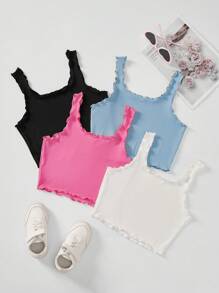 SHEIN Set Of 4 Sweet And Minimal Knitted Ribbed Crop Tops With Scalloped Edges For Tween Girls - Baby Pink - View 2