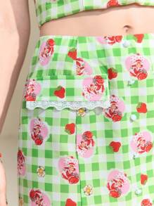 Strawberry Shortcake X SHEIN Women's Summer Plaid And Strawberry Printed Vintage Country Skirt
