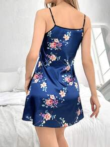 Women Floral Print Satin Cami Pajama Nightdress