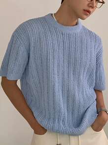 DAZY Men's Summer Solid Knitted Top Back To School - Blue - View 6