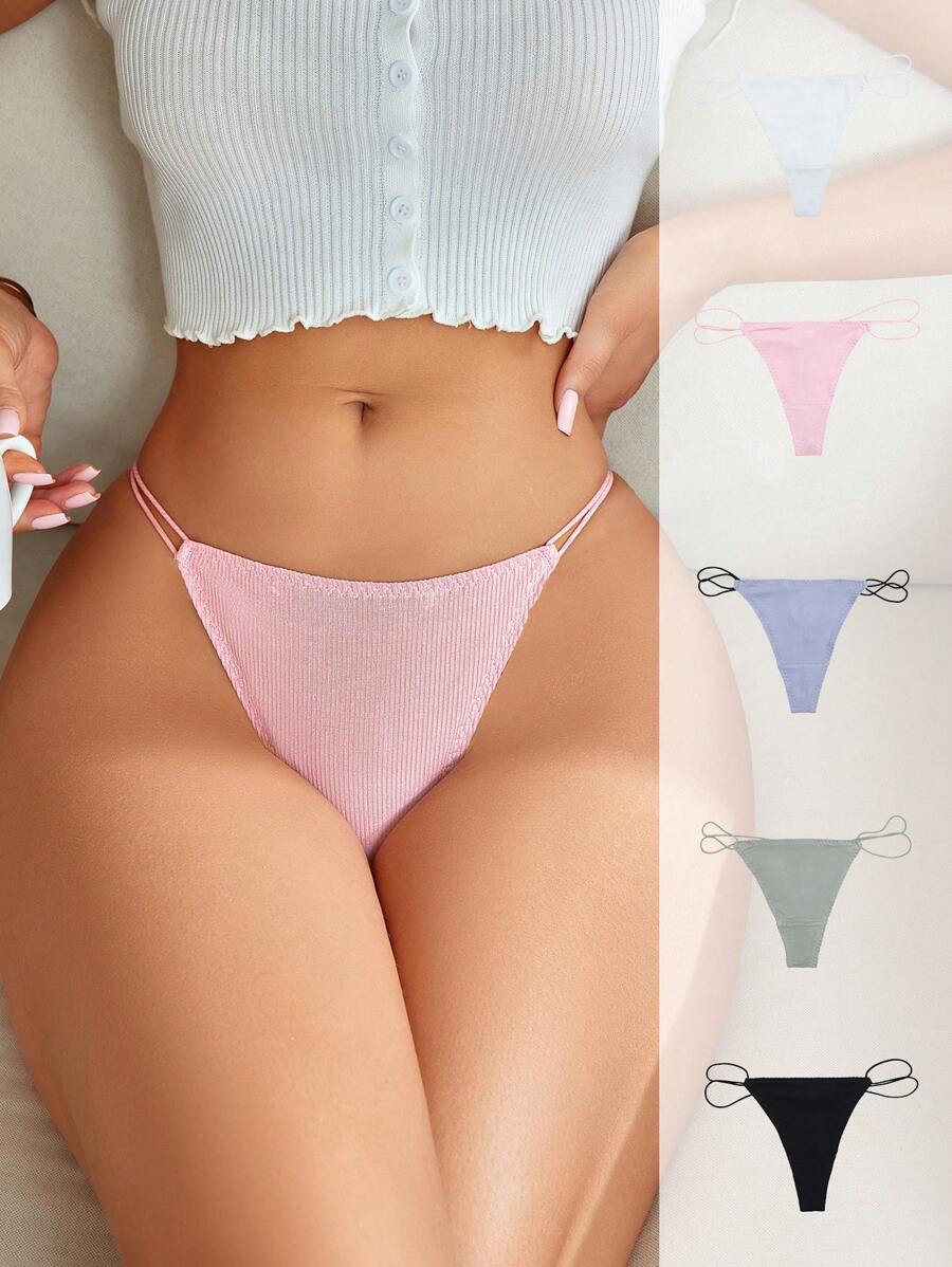 SHEIN 5 Chiếc Quần Đùi Màu Trơn Thấp Tăng Rỗng Ra Gợi Cảm Cho Nữ - Nhiều màu - Xem 1