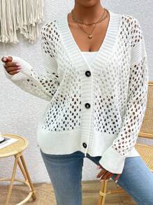 SHEIN LUNE Ladies' Simple Solid Color Daily Long Sleeve Cardigan - Beige - View 6