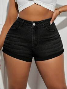 SHEIN SXY 高腰捲邊牛仔短褲
