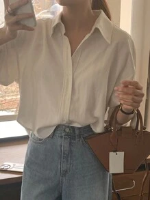 DAZY 女式杏色休闲百搭衬衫，春夏秋季学院风上衣，秋季女装长袖上衣