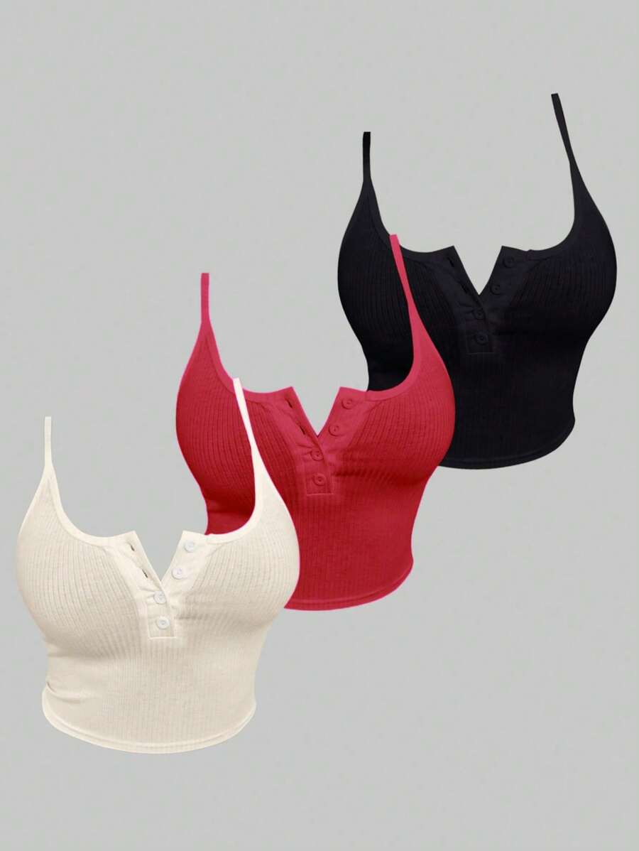 Chiquease Multi-Colored Set Of Split Button-Up Tank Tops - Multicolor - View 1