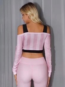 SHEIN ICON Áo thun giả Twofer tay dài có nút nhấn & in sọc dành cho nữ - Nhiều màu - Xem 2