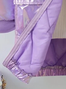 Tween Girls Colorful Diamond Checkered Hooded Mid-Length Dress, With Fluffy Collar And Pockets - Purple - View 3