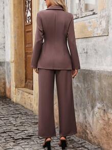 SHEIN Clasi Lapel Neck Knot Side Blazer & Wide Leg Pants - Purple - View 2