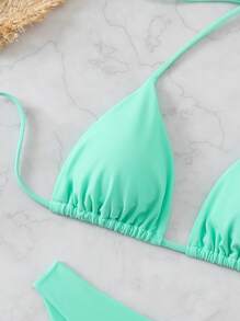 Swim Basics 3pcs Women's Solid Color Bikini Set Summer - Green - View 5