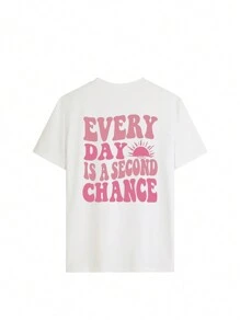 Femmes T-shirt à col d'équipage décontracté avec imprimé slogan, manches courtes, Top de style vacances mode - Blanc - Voir 3