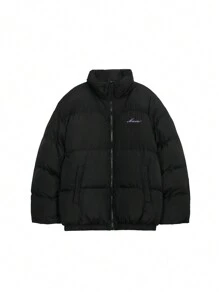 DAZY Men's Loose Letter Printed Open-Front Padded Coat, Winter Jacket - Black - View 5