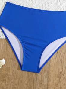 Tween Girl Two Tone Halter Triangle Swim Top & Swim Bottom Bikini Set Summer Beach - Blue - View 3