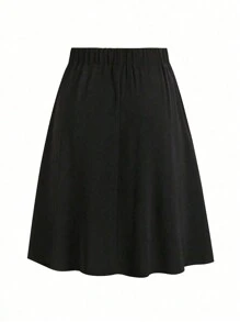 SHEIN LUNE Falda De Talle Alto De Talla Grande Con Bolsillos - Negro - Ver 2