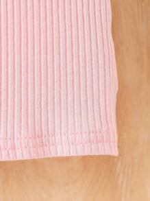 时尚可爱女婴优雅 3D 花朵玫瑰拼布泡泡袖上衣和纯色喇叭裤套装 - 粉色 - 查看 3