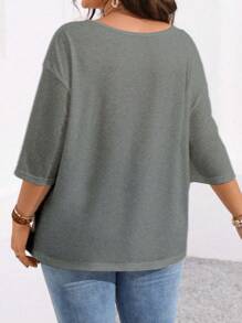 SHEIN LUNE Plus Solid Drop Shoulder Tee For Summer - Grey - View 3