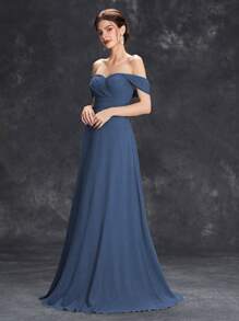 Sweetheart Neckline Ruched Bodice And Waist A-Line Chiffon Dress Elegant Bridesmaid Dress - Dusty Blue - View 4