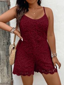 SHEIN Clasi Cộng với áo liền quần ren ren gu guin - Màu Đỏ Sâu - Xem 7