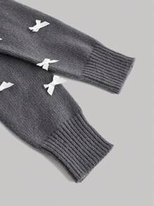 SHEIN MOD Cárdigan de cuello redondo de manga larga con adorno de lazo gris, otoño/invierno - Gris - Ver 8
