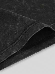 ROMWE MEN Street Life 男士酸洗小天使短袖T恤，适合春夏日常穿着 - 黑色 - 查看 8