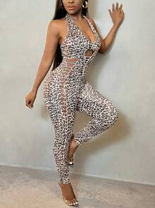 SHEIN SXY 连衣裙豹纹镂空女式连体裤 - 彩色 - 查看 5