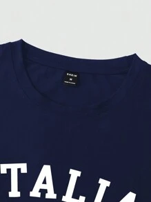 Manfinity Homme Camiseta casual de manga corta y cuello redondo para hombre con impresión de letra de verano