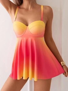 SHEIN Swim Traje de baño de tiras en color degradado para mujer, protegido por derechos de autor - Multicolor - Ver 3
