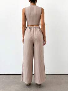 EURMUSE Black Stripe Linen Look Co-Ord - Brown - View 2