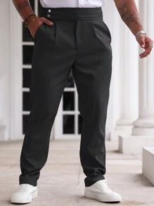 Manfinity Homme Men's Solid Color Buttoned Casual Pants With Pockets