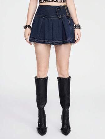 Grunge Punk Einfacher, schlichter Damen Denim Rock für den täglichen Gebrauch