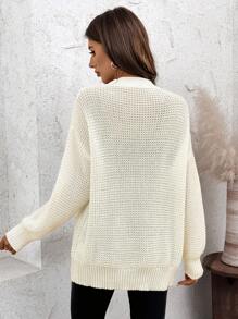 SHEIN LUNE 女式白色长款休闲开衫，秋季