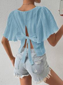 Chiquease Bluse mit einfarbigem Design, Schmetterlingsärmel und gebundenem Rücken