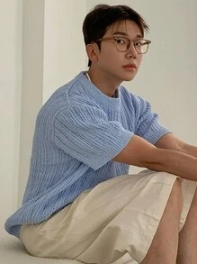 DAZY Men's Summer Solid Knitted Top Back To School - Blue - View 5