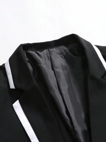 Manfinity Mode Blazer med enkel knapp för män med kontrasttrim - Svart - Visa 6