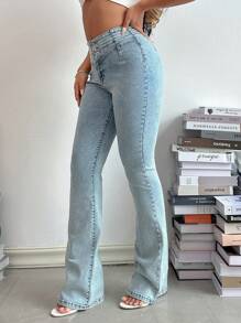 SHEIN SXY Damskie jeansy z rozszerzanymi nogawkami i wysokim stanem