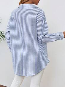 EMERY ROSE 秋季裝學校襯衫老師工作女士襯衫老師服裝老師襯衫休閒女裝裙子老師裝長袖襯衫，老牌風格開學季服裝 - 藍色 - 查看 5