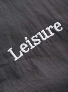 FRIFUL Giacca smanicata imbottita da donna con colletto alto, ricamo a lettera, vestibilità ampia e casual, con cordoncino in vita e orlo con coulisse