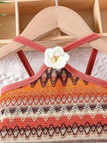 寶寶女孩3D花朵彩色紋理波紋織物吊帶裙